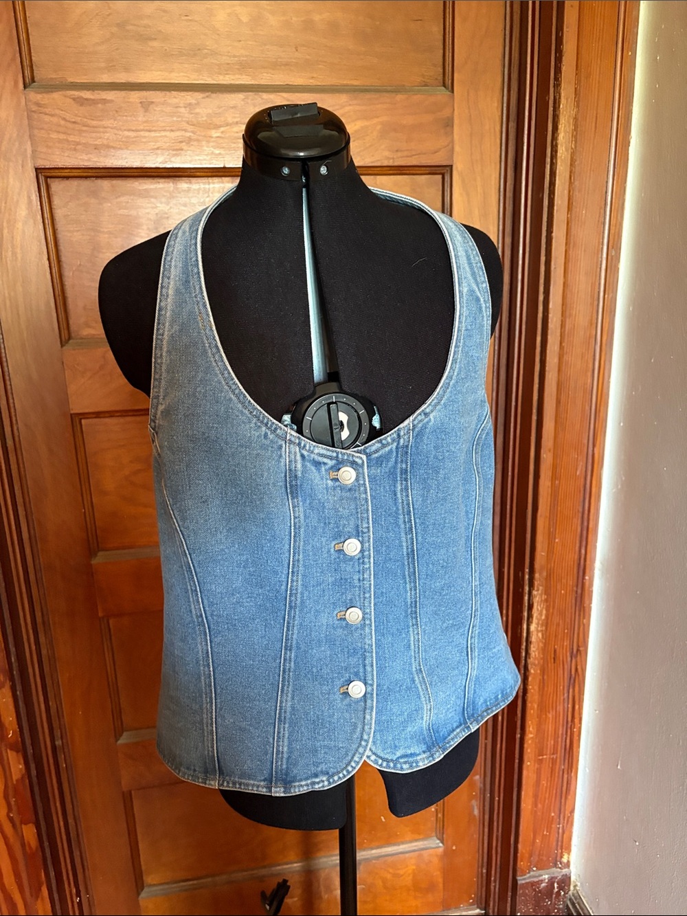 Anthropologie Washed Denim Button Tank - Blue